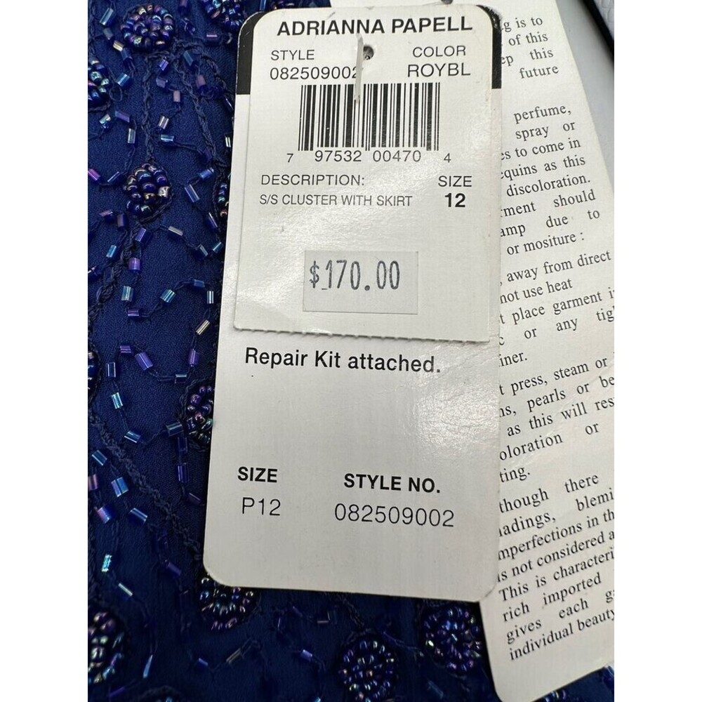 Adrianna Papell Occasions Silk Beaded Top Size P12 Purple Blue Shade Zipper Back - Picture 6 of 7